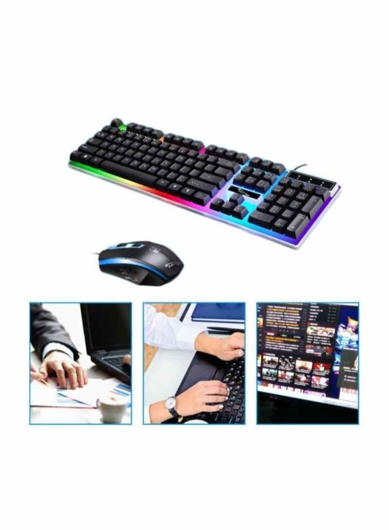 جي21 مجموعة لوحة مفاتيح وفأرة ألعاب سلكية USB G21، لوحة مفاتيح بمشكاة قوس قزح RGB وشعور ميكانيكي لأجهزة الكمبيوتر والألعاب والمكاتب - Image 2