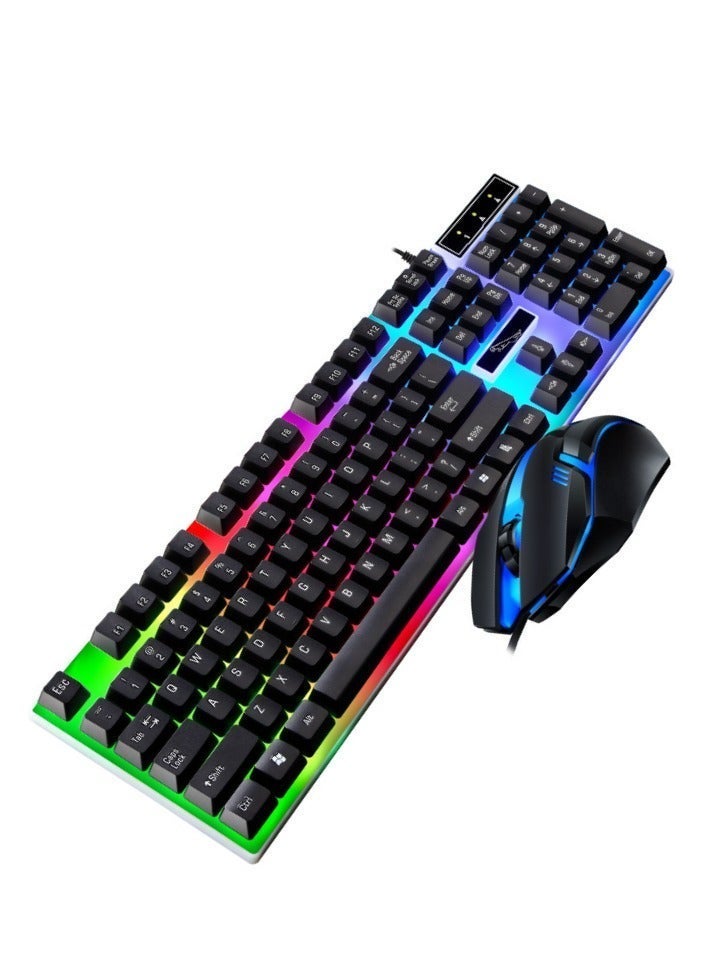 جي21 مجموعة لوحة مفاتيح وفأرة ألعاب سلكية USB G21، لوحة مفاتيح بمشكاة قوس قزح RGB وشعور ميكانيكي لأجهزة الكمبيوتر والألعاب والمكاتب - Image 1