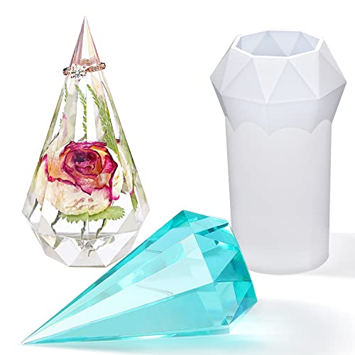 RESINWORLD Faceted Ring Cone Resin Mold Silicone, Diamond Shaped Ring Holder Molds for Resin Casting, Pyramid Silicone Molds for Epoxy Resin, Wedding Decor, Engagement Gift - Image 1