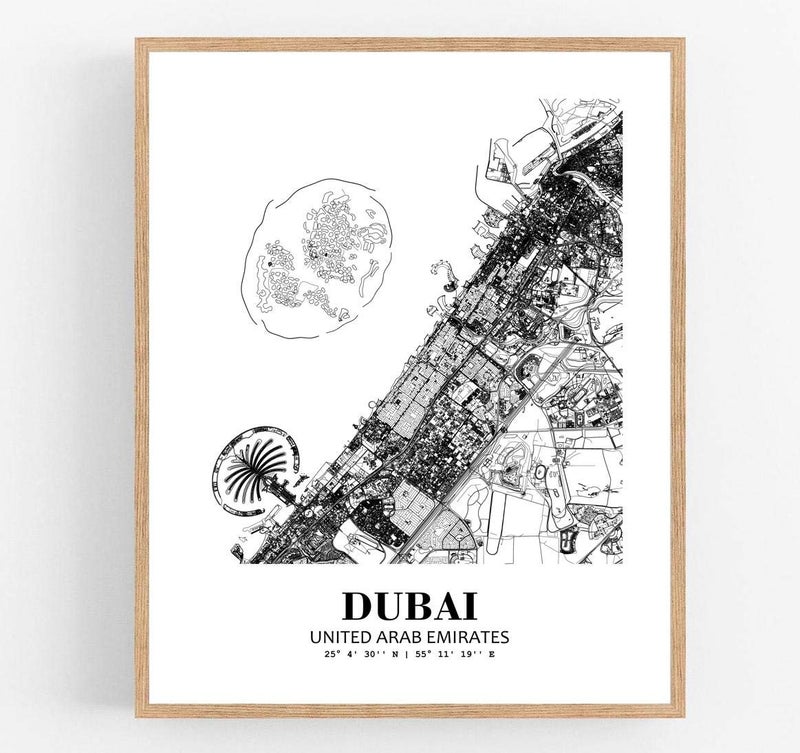 Eleville 11X14 Unframed Dubai United Arab Emirates City View Abstract Road Modern Map Art Print Poster Wall Office Home Decor Minimalist Line Art Hometown Housewarming wgn311