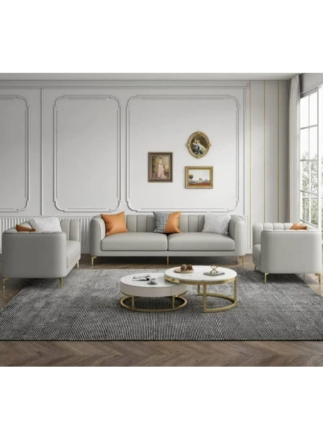 Comfynest طقم أريكة بذراعين رمادي حديث 3+1+2 أثاث غرفة المعيشة أريكة جلدية منزلية - Image 1