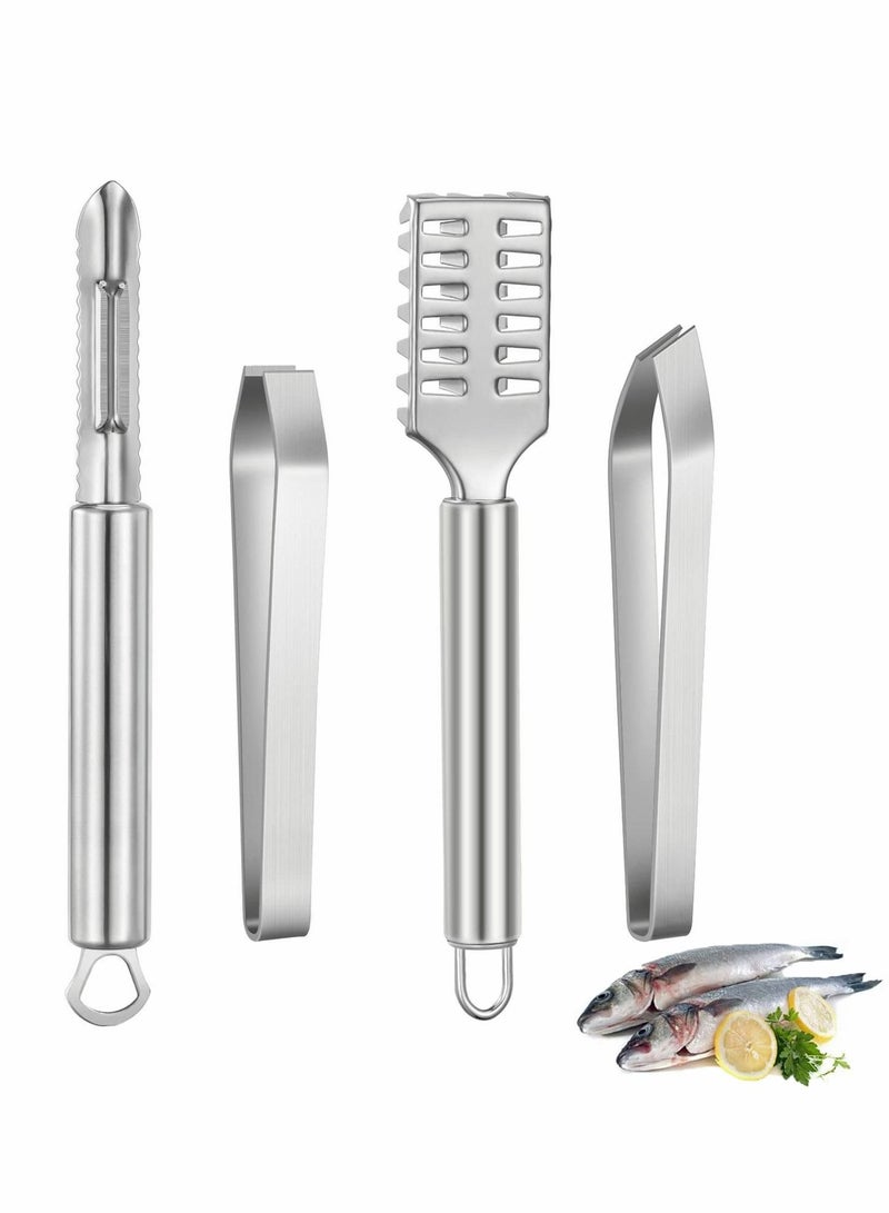 NIBEMINENT 4 Pieces Fish Tweezers for Bone Scaler Removers, Japanese Tools Scale Remover Non Slip Stainless Steel Brush Remover, Chef Fishermen Home Cooks  - Image 1