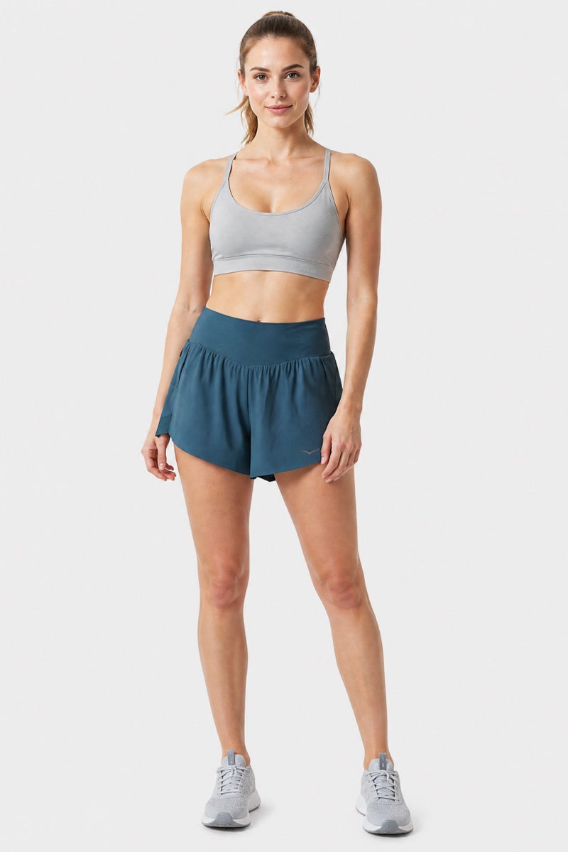 Hoka Women 4 Inseam Sportswear Fit Running Shorts, Teal Blue - Image 2