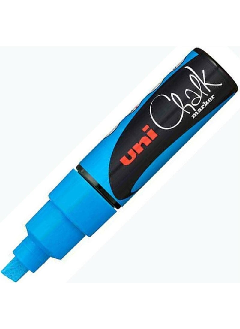 Uni Chalk Marker Wet Wipe Pwe-8k Cut Tip Liquid Chalk Pen Light Blue 