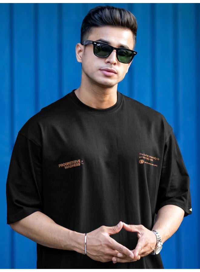 Maniac Maniac Mens Printed Madness Round Neck Half Sleeve Black and Light Brown Cotton T-Shirt  - Image 2