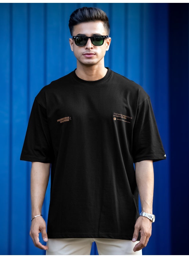 Maniac Maniac Mens Printed Madness Round Neck Half Sleeve Black and Light Brown Cotton T-Shirt  - Image 3