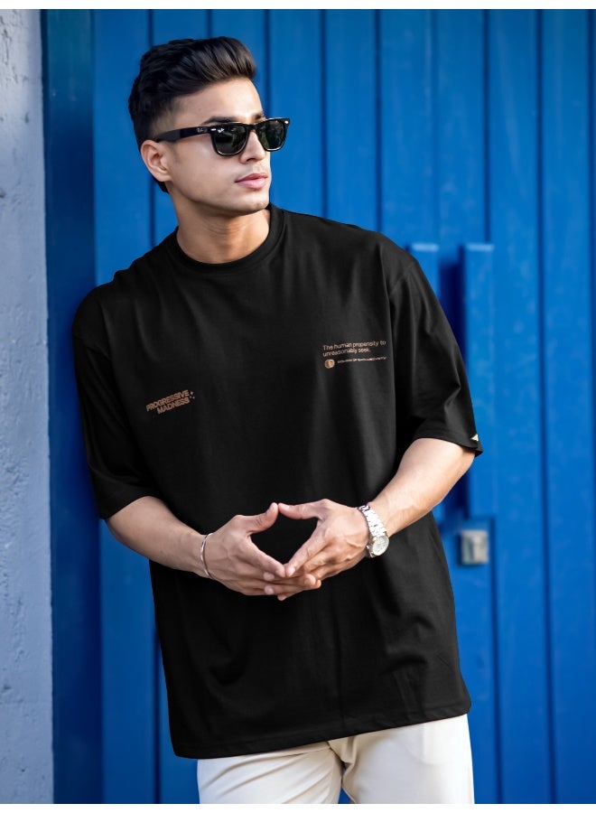 Maniac Maniac Mens Printed Madness Round Neck Half Sleeve Black and Light Brown Cotton T-Shirt  - Image 5