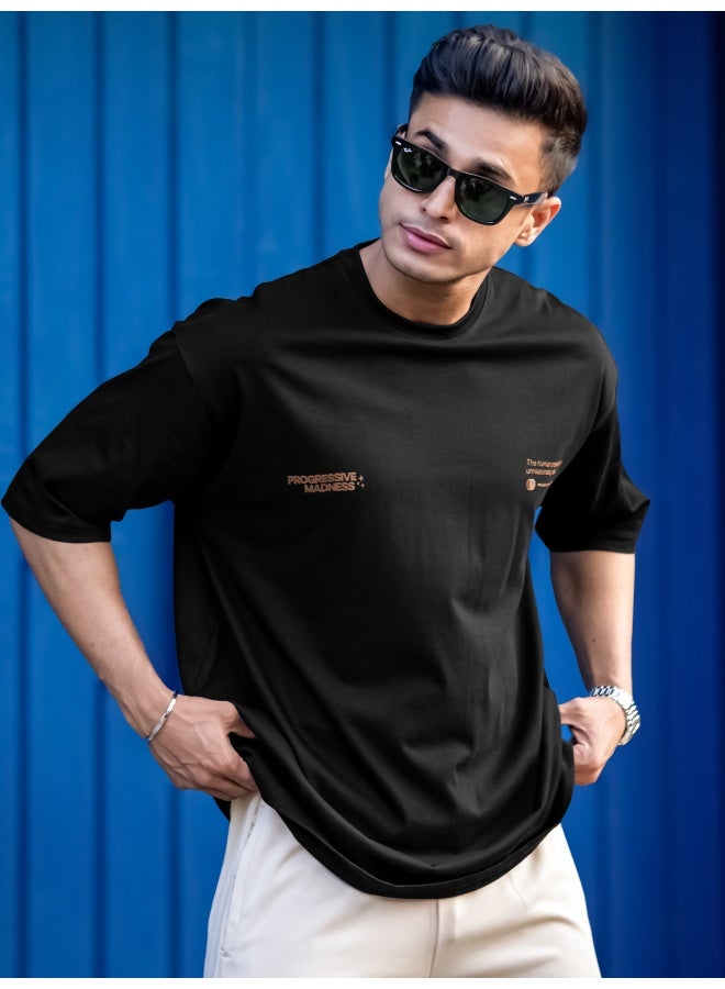 Maniac Maniac Mens Printed Madness Round Neck Half Sleeve Black and Light Brown Cotton T-Shirt  - Image 4
