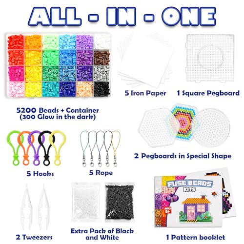 FUNZBO 5200 5mm Fuse Beads Kit - 24 Colors | 66 Patterns, Christmas Crafts Toys for Girls Ages 8-12, Arts and Crafts for Kids Ages 6-8, Christmas Gifts for Girls Boys Age 5 6 7 8 9 10 11 12 Year Old - Image 2