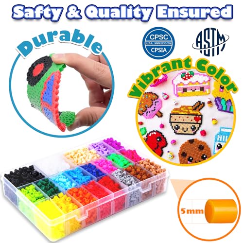FUNZBO 5200 5mm Fuse Beads Kit - 24 Colors | 66 Patterns, Christmas Crafts Toys for Girls Ages 8-12, Arts and Crafts for Kids Ages 6-8, Christmas Gifts for Girls Boys Age 5 6 7 8 9 10 11 12 Year Old - Image 4