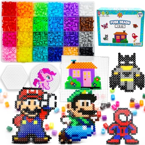 FUNZBO 5200 5mm Fuse Beads Kit - 24 Colors | 66 Patterns, Christmas Crafts Toys for Girls Ages 8-12, Arts and Crafts for Kids Ages 6-8, Christmas Gifts for Girls Boys Age 5 6 7 8 9 10 11 12 Year Old - Image 1