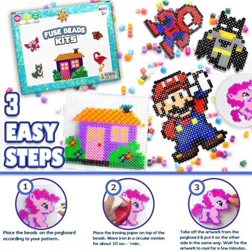 FUNZBO 5200 5mm Fuse Beads Kit - 24 Colors | 66 Patterns, Christmas Crafts Toys for Girls Ages 8-12, Arts and Crafts for Kids Ages 6-8, Christmas Gifts for Girls Boys Age 5 6 7 8 9 10 11 12 Year Old - Image 3