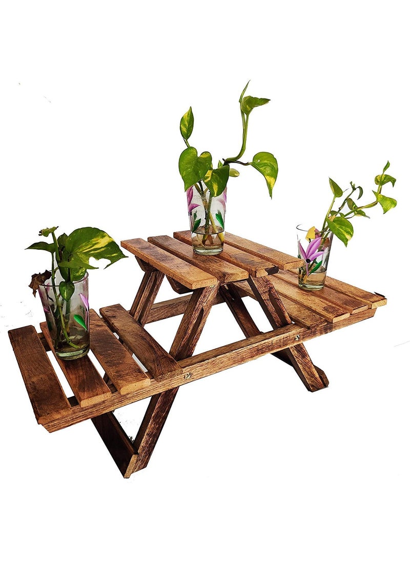 DubaiGallery Wooden Plant Stand for Balcony Living Room Indoor Outdoor Plant Stand Folding Display Rack Storage Rack for Patio Garden Yard (3 Tier, Brown) Solid Wood Side Table  - Image 3