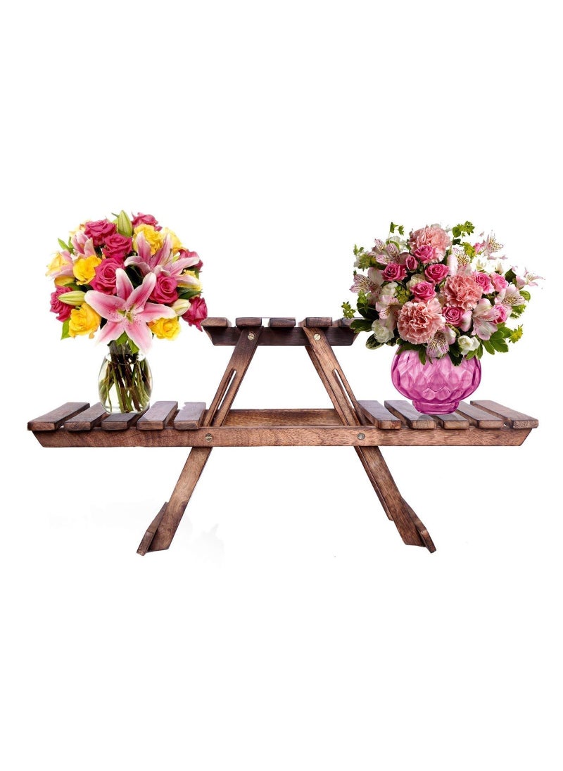 DubaiGallery Wooden Plant Stand for Balcony Living Room Indoor Outdoor Plant Stand Folding Display Rack Storage Rack for Patio Garden Yard (3 Tier, Brown) Solid Wood Side Table  - Image 2