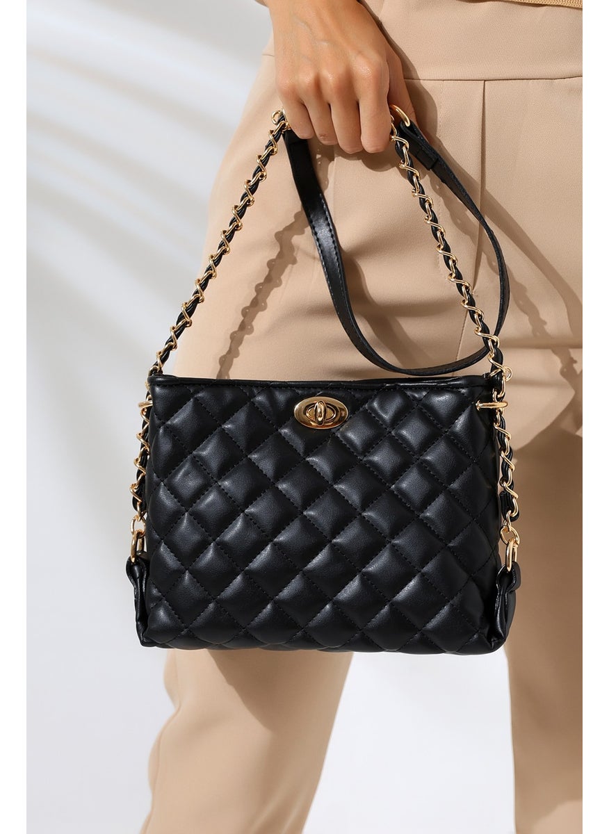 Endies 93008 Women's Quilted Cross Chain Shoulder Bag Black  - Image 3