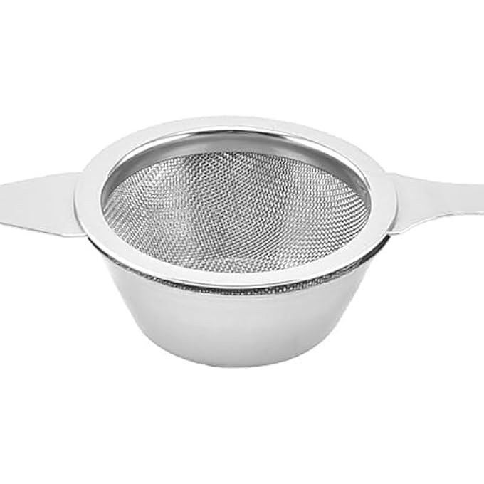 ريحني فلتر شاي، مصفاة شاي شبكية دقيقة من الفولاذ المقاوم للصدأ مع وعاء تنقيط، منخل طهي، مناخل ومصافي شاي أوراق سائبة بمقبض غير قابل للانزلاق لغربلة المكونات الجافة والدقيق والمعكرونة والأرز والشاي - Image 5