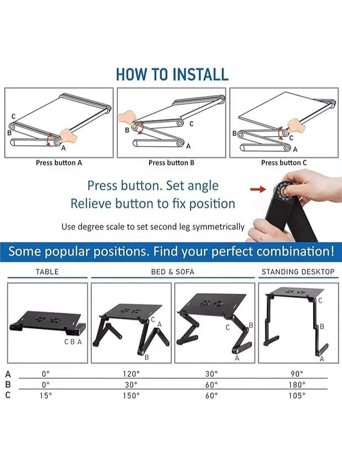مكتب لابتوب قابل للتعديل بتصميم قابل للطي مع مساحة للفأرة، حامل لابتوب محمول للسرير، طاولة عمل مريحة للقراءة والدراسة والعمل اليومي - Image 3