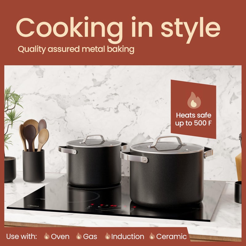 BAKKENMASTER Bakken 3 Quart Ceramic Coated Stock Pot with Lid, Easy to Clean Nonstick Pot, Tempered Glass Lid, Riveted Stainless Steel Handles, Oven Safe Up To 500Â°F, PTFE & PFAS Free, All Stove Compatible, Black - Image 3