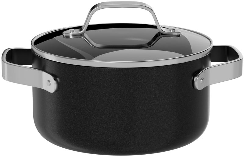 BAKKENMASTER Bakken 3 Quart Ceramic Coated Stock Pot with Lid, Easy to Clean Nonstick Pot, Tempered Glass Lid, Riveted Stainless Steel Handles, Oven Safe Up To 500Â°F, PTFE & PFAS Free, All Stove Compatible, Black - Image 1