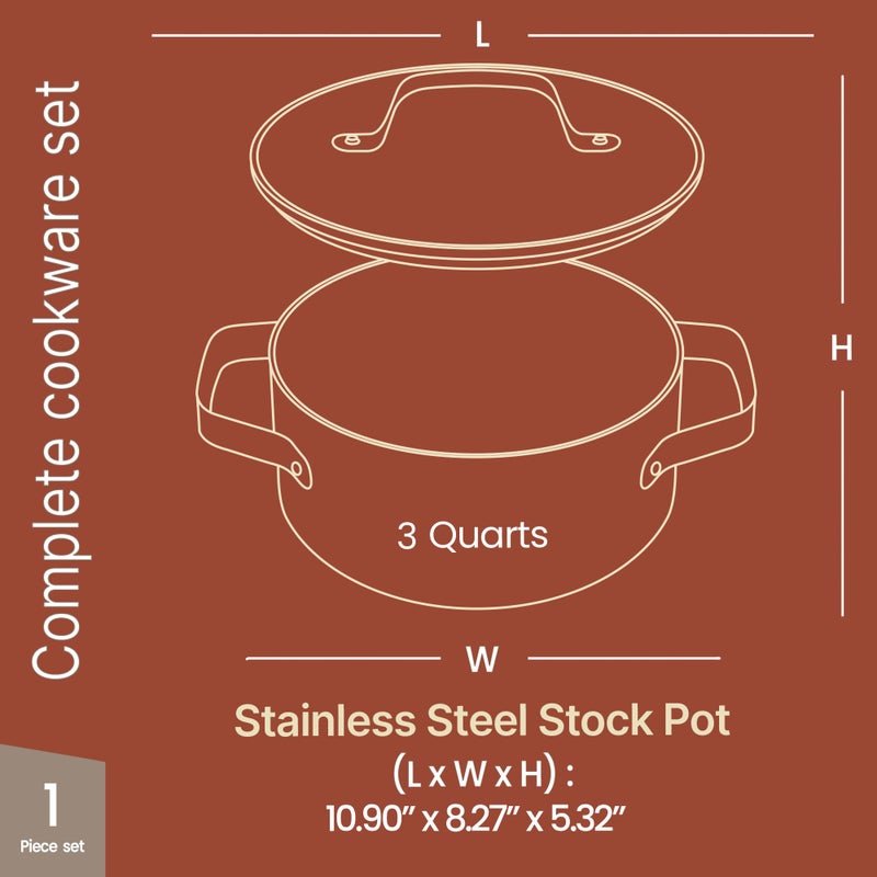 BAKKENMASTER Bakken 3 Quart Ceramic Coated Stock Pot with Lid, Easy to Clean Nonstick Pot, Tempered Glass Lid, Riveted Stainless Steel Handles, Oven Safe Up To 500Â°F, PTFE & PFAS Free, All Stove Compatible, Black - Image 2