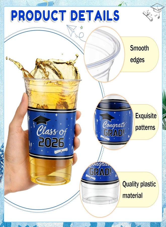 KaTiSeMo Class of 2026 Graduation Cups - 48 Pack Blue and White Plastic Cups, 16oz Clear Disposable Graduation Cups Bulk, Congrats Grad Supplies for High School & College Party Supplies & Decorations - Image 3