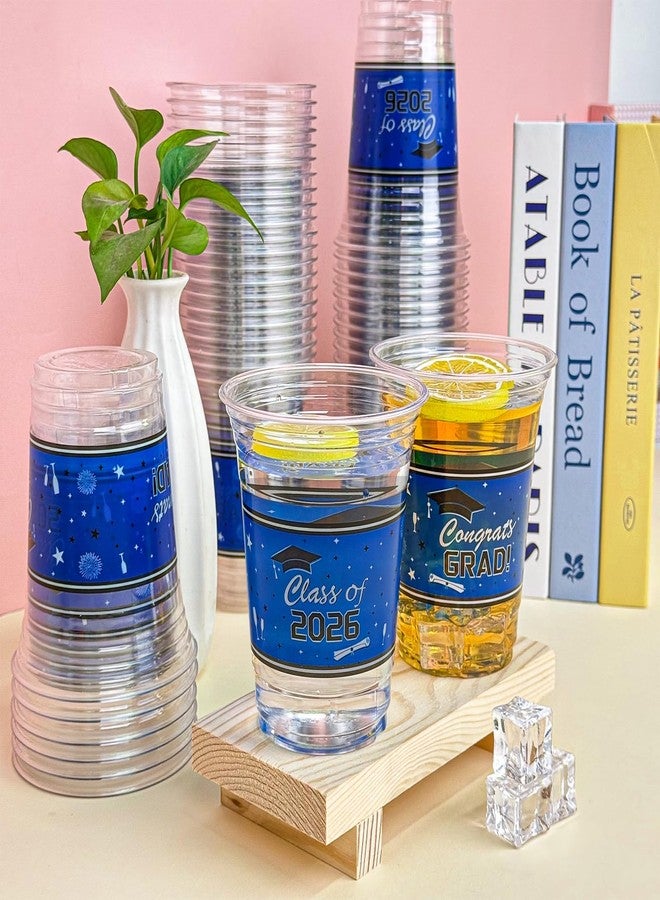 KaTiSeMo Class of 2026 Graduation Cups - 48 Pack Blue and White Plastic Cups, 16oz Clear Disposable Graduation Cups Bulk, Congrats Grad Supplies for High School & College Party Supplies & Decorations - Image 4