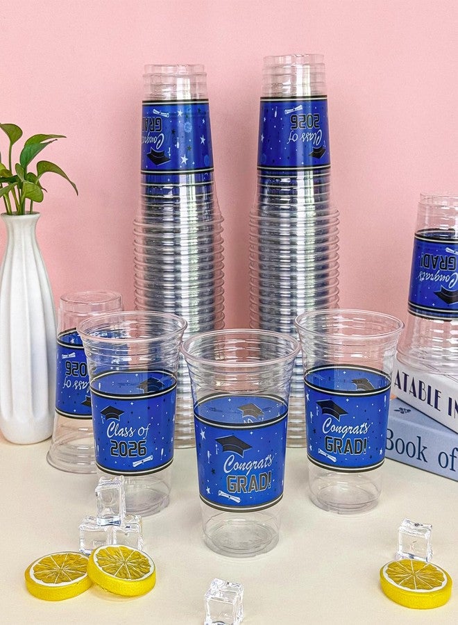 KaTiSeMo Class of 2026 Graduation Cups - 48 Pack Blue and White Plastic Cups, 16oz Clear Disposable Graduation Cups Bulk, Congrats Grad Supplies for High School & College Party Supplies & Decorations - Image 5