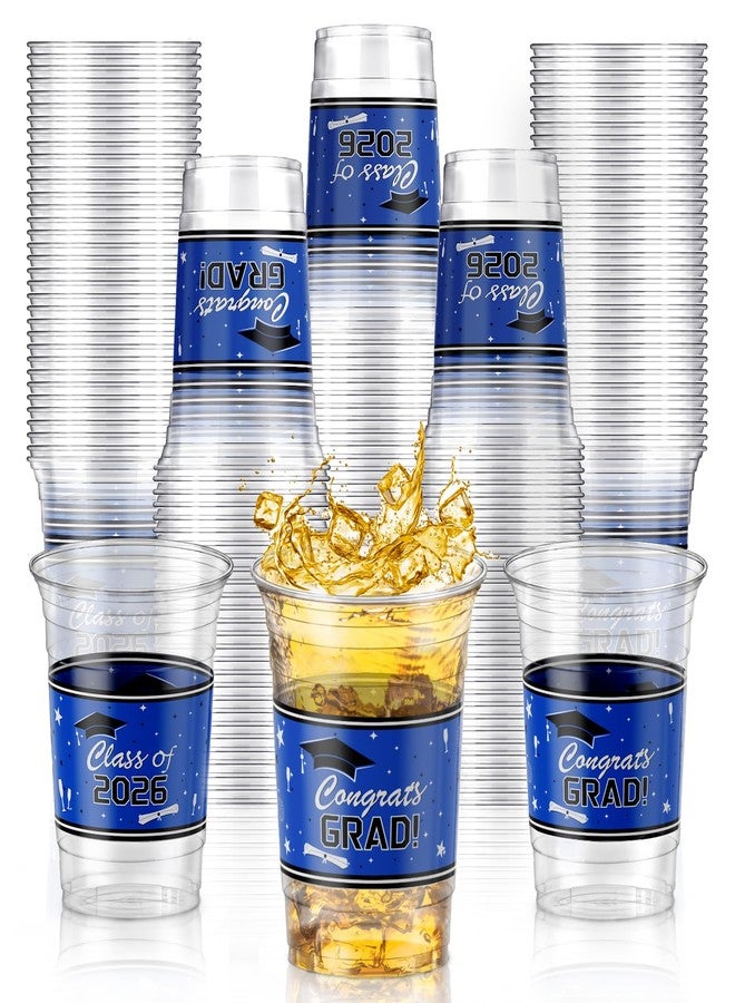 KaTiSeMo Class of 2026 Graduation Cups - 48 Pack Blue and White Plastic Cups, 16oz Clear Disposable Graduation Cups Bulk, Congrats Grad Supplies for High School & College Party Supplies & Decorations - Image 1