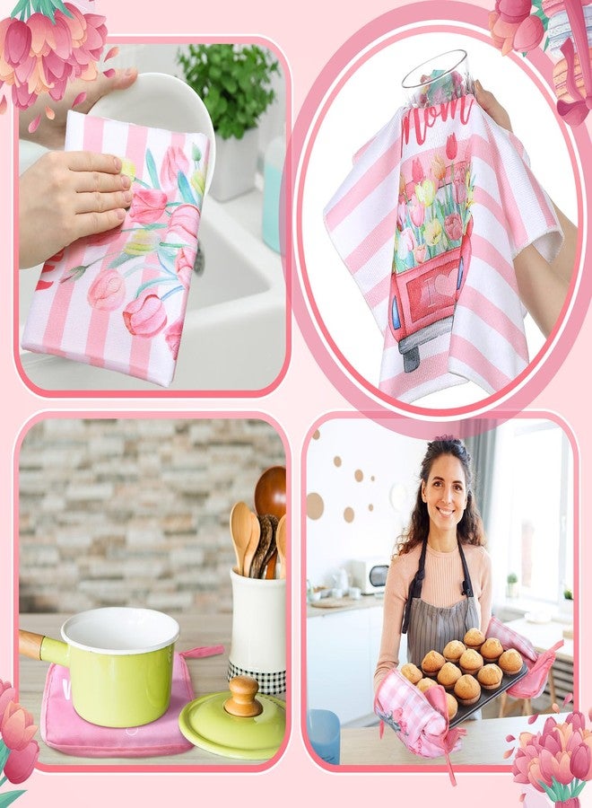 Fourluoo 10 Pcs Mothers Day Kitchen Decor Set Kitchen Towels and Rugs Oven Mitts and Pot Holders Farmhouse Decor for Mom Gift Cooking Baking Grilling - Image 4
