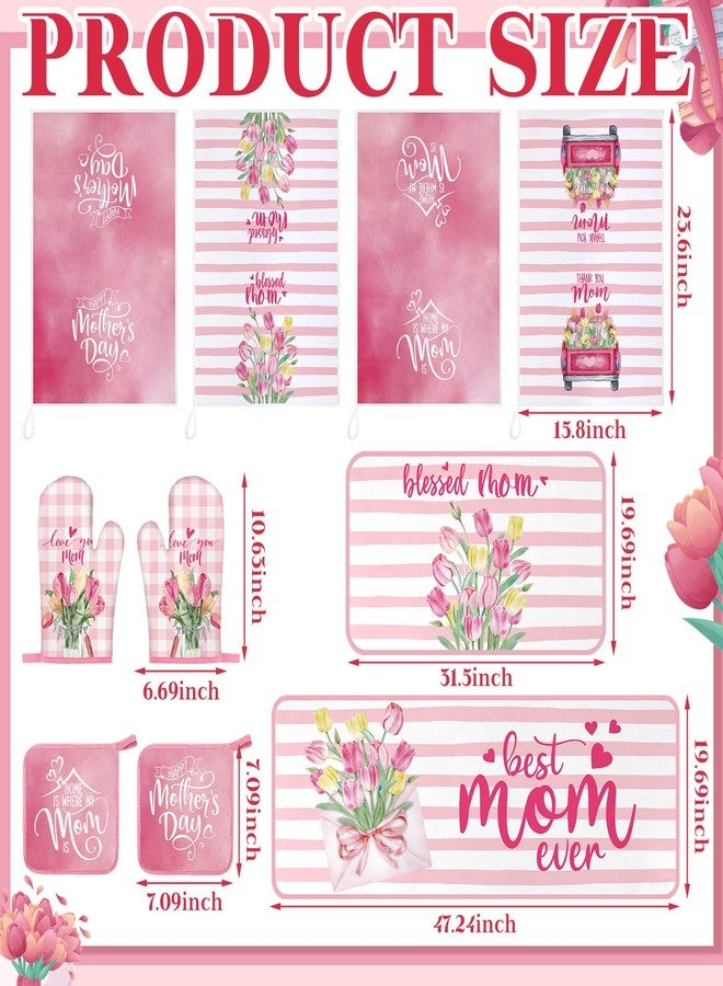 Fourluoo 10 Pcs Mothers Day Kitchen Decor Set Kitchen Towels and Rugs Oven Mitts and Pot Holders Farmhouse Decor for Mom Gift Cooking Baking Grilling - Image 3