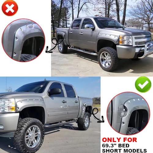 GPLUS G-PLUS Fender Flares, Compatible with Chevy Silverado 1500 2007-2013 Fleetside 69.3" Short Bed Crew Cab (Only Fit 2007 Silverado New Body Style, Not Fit GMC models) Textured Protector Cover - Image 3
