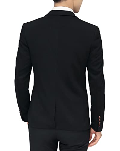 DAVID.ANN Men's Slim Fit Suits Casual One Button Flap Pockets Solid Blazer Jacket,Black,Medium - Image 2