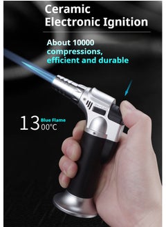 JiFENG Butane Torch Lighter Kitchen Straight Torch Lighters Butane Refillable Blow Torch for Cooking with Safety Lock & Adjustable Flame for BBQ,Creme Brulee, Baking(Butane Gas not Included,Black)  - Image 4