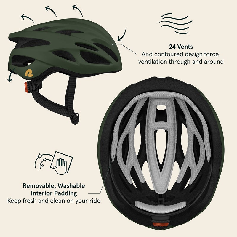 Retrospec Silas Adult Bike Helmet with Light for Men & Women - Lightweight, Comfortable, Matte Forest, One Size - Image 2