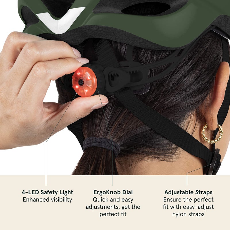 Retrospec Silas Adult Bike Helmet with Light for Men & Women - Lightweight, Comfortable, Matte Forest, One Size - Image 3