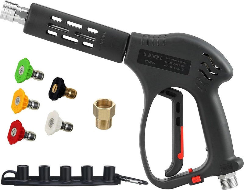 M MINGLE Short High Pressure Washer Gun, 5000 PSI, Replacement for Hot and Cold Water, M22 Fitting, 5 Nozzle Tips - Image 1