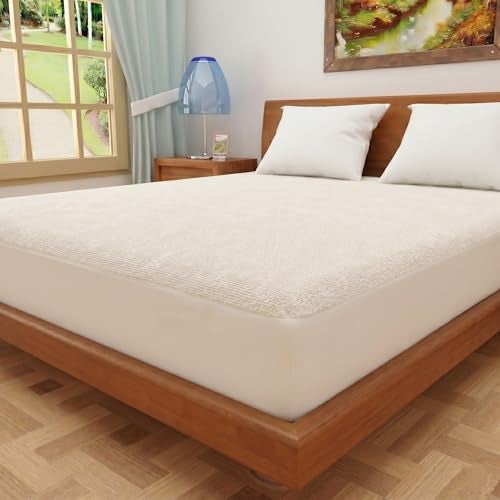 Lithara Terry Cotton Fitted Mattress Protector for King Size Bed | Waterproof & Elastic Band | Ultra Soft & Hypoallergenic Mattress Cover | Size : 84 x 72 Inches (7 x 6 Feet) | (White) - Image 1