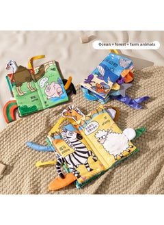 Generic Cloth Book Early Education Baby Tear Can't Bite Three-dimensional Tail Book 6 Months Baby Early Education Cognitive Toys-Colour:[3 Big Cloth Books] Ocean + Forest + Farm Animals  - Image 1