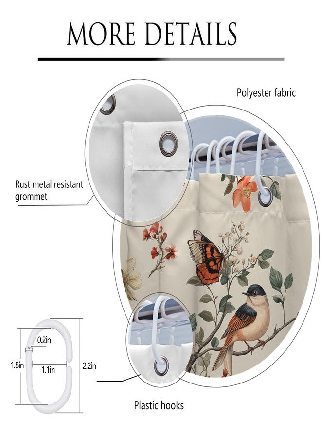 Coxila Floral Bird Shower Curtain Vintage Spring Flower Retro Antique Cute Hummingbird Butterfly Colorful Rustic Farmhouse Country Animal Botanical Bathroom 60 x 72 Inch Polyester Fabric 12 Pack Hooks - Image 2