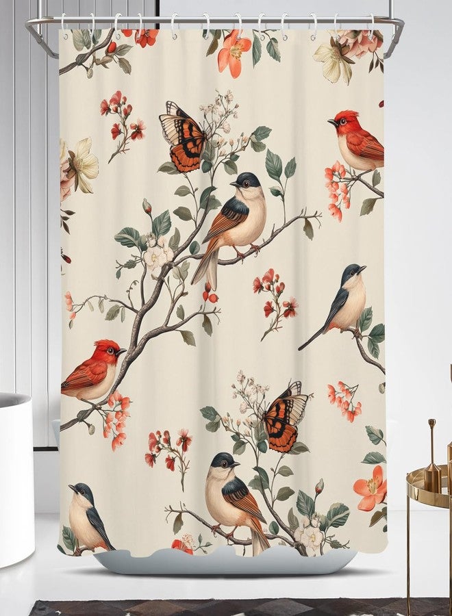 Coxila Floral Bird Shower Curtain Vintage Spring Flower Retro Antique Cute Hummingbird Butterfly Colorful Rustic Farmhouse Country Animal Botanical Bathroom 60 x 72 Inch Polyester Fabric 12 Pack Hooks - Image 1