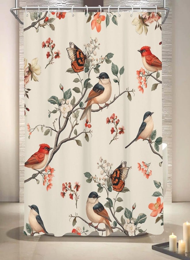 Coxila Floral Bird Shower Curtain Vintage Spring Flower Retro Antique Cute Hummingbird Butterfly Colorful Rustic Farmhouse Country Animal Botanical Bathroom 60 x 72 Inch Polyester Fabric 12 Pack Hooks - Image 4