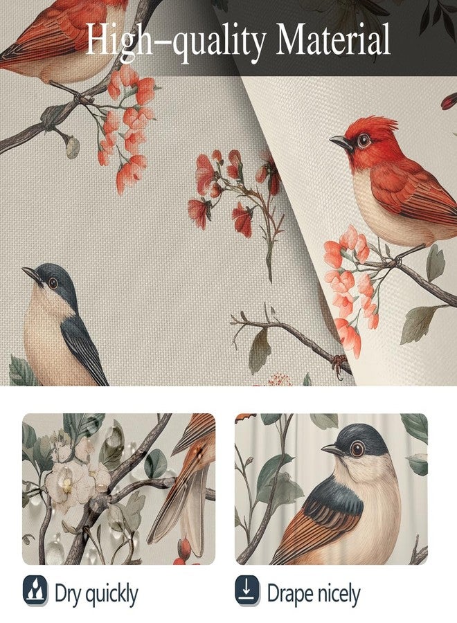 Coxila Floral Bird Shower Curtain Vintage Spring Flower Retro Antique Cute Hummingbird Butterfly Colorful Rustic Farmhouse Country Animal Botanical Bathroom 60 x 72 Inch Polyester Fabric 12 Pack Hooks - Image 3