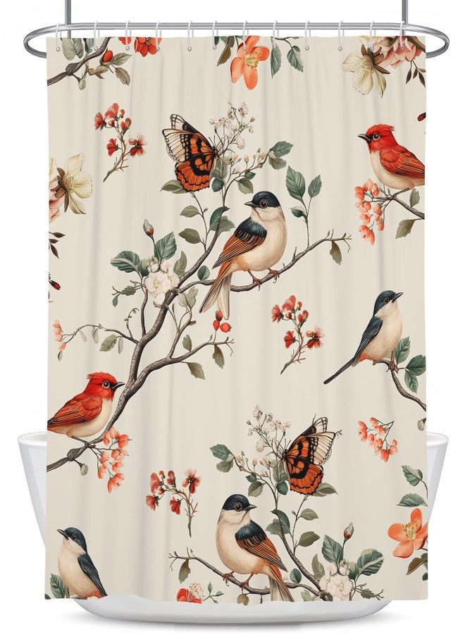 Coxila Floral Bird Shower Curtain Vintage Spring Flower Retro Antique Cute Hummingbird Butterfly Colorful Rustic Farmhouse Country Animal Botanical Bathroom 60 x 72 Inch Polyester Fabric 12 Pack Hooks - Image 5