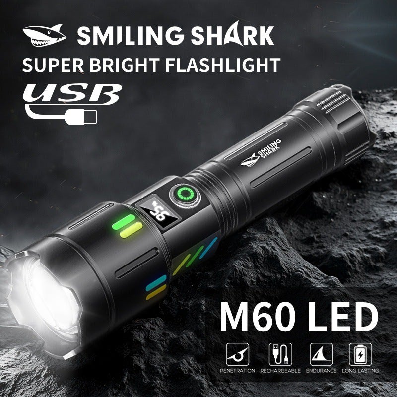 SMILING SHARK Rechargeable Outdoor Luminous Zoom Long Range Flashlight - Image 2