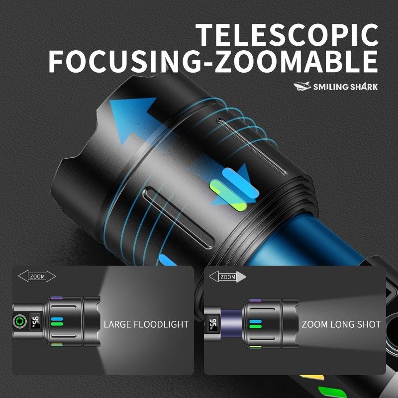 SMILING SHARK Rechargeable Outdoor Luminous Zoom Long Range Flashlight - Image 3