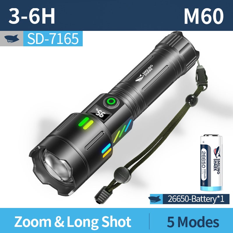 SMILING SHARK Rechargeable Outdoor Luminous Zoom Long Range Flashlight - Image 1