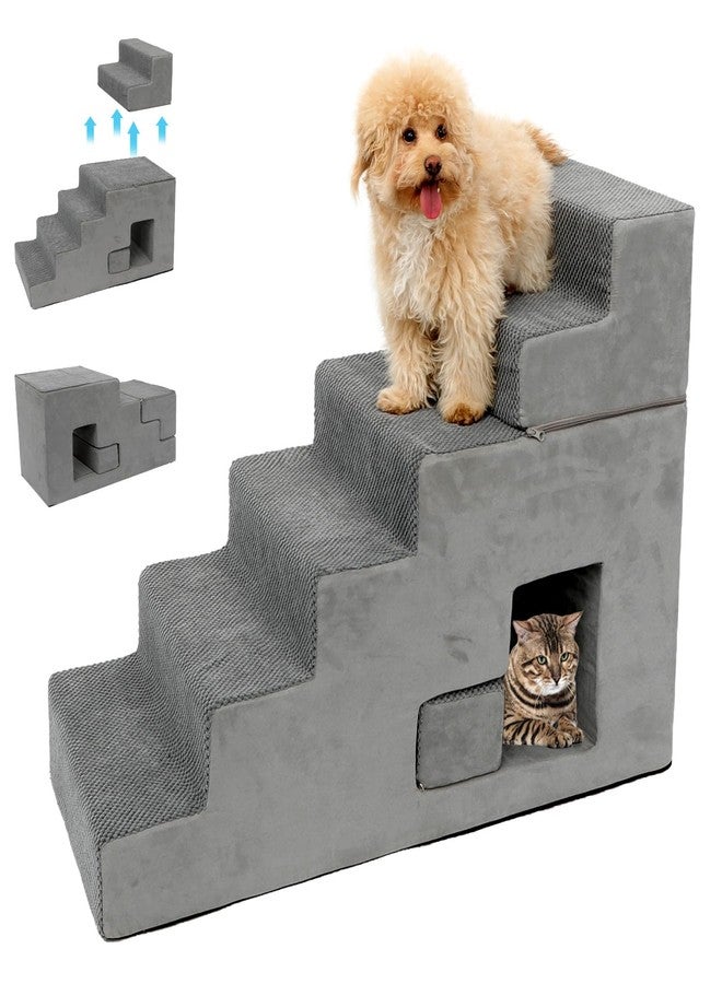 YU YUSING Dog Stairs for Small Dogs 27”H, 6-Step Dog Steps for High Bed, High-Density Foam Pet Stairs with Non-Slip Removable Washable Cover to Get on Bed - Image 1