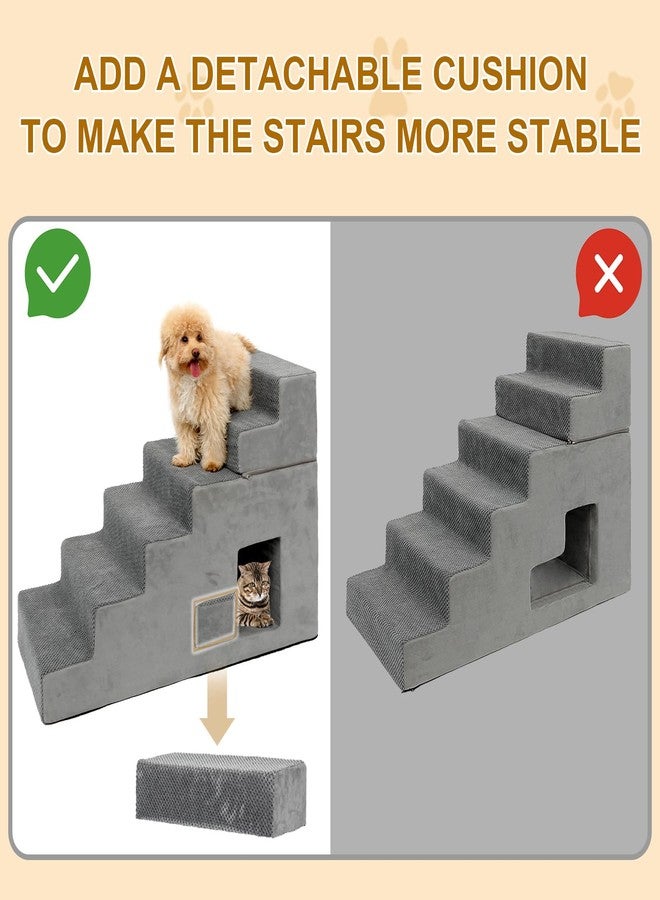 YU YUSING Dog Stairs for Small Dogs 27”H, 6-Step Dog Steps for High Bed, High-Density Foam Pet Stairs with Non-Slip Removable Washable Cover to Get on Bed - Image 2