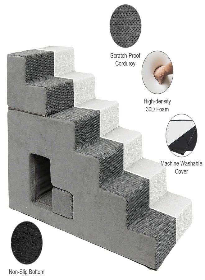 YU YUSING Dog Stairs for Small Dogs 27”H, 6-Step Dog Steps for High Bed, High-Density Foam Pet Stairs with Non-Slip Removable Washable Cover to Get on Bed - Image 3