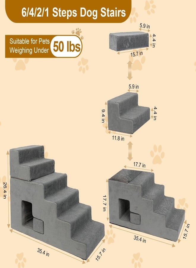 YU YUSING Dog Stairs for Small Dogs 27”H, 6-Step Dog Steps for High Bed, High-Density Foam Pet Stairs with Non-Slip Removable Washable Cover to Get on Bed - Image 4
